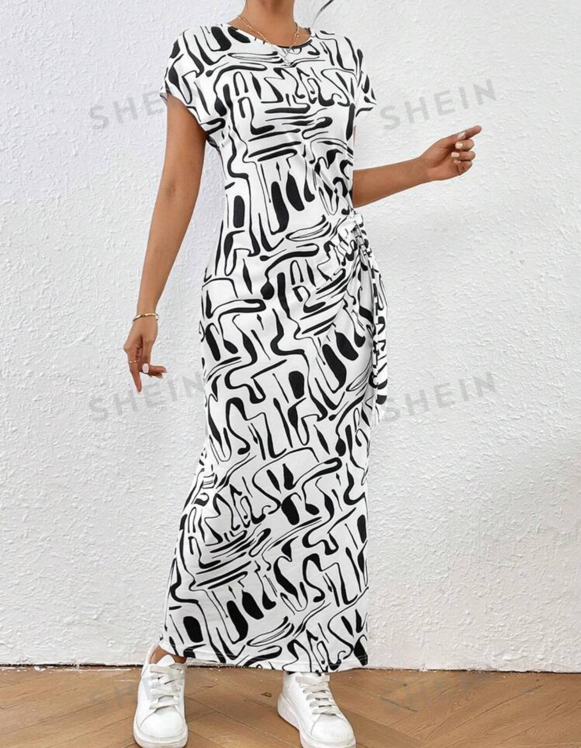 Long Dress Casual Fashion Slit Type Printed White