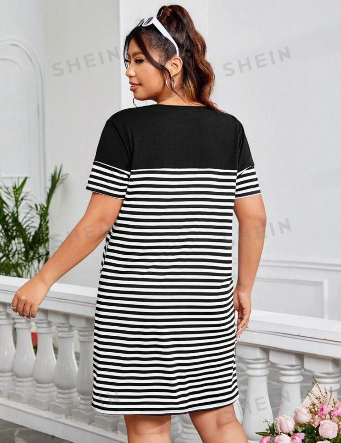 Plus Size Shirt Dress Heart and Striped Print