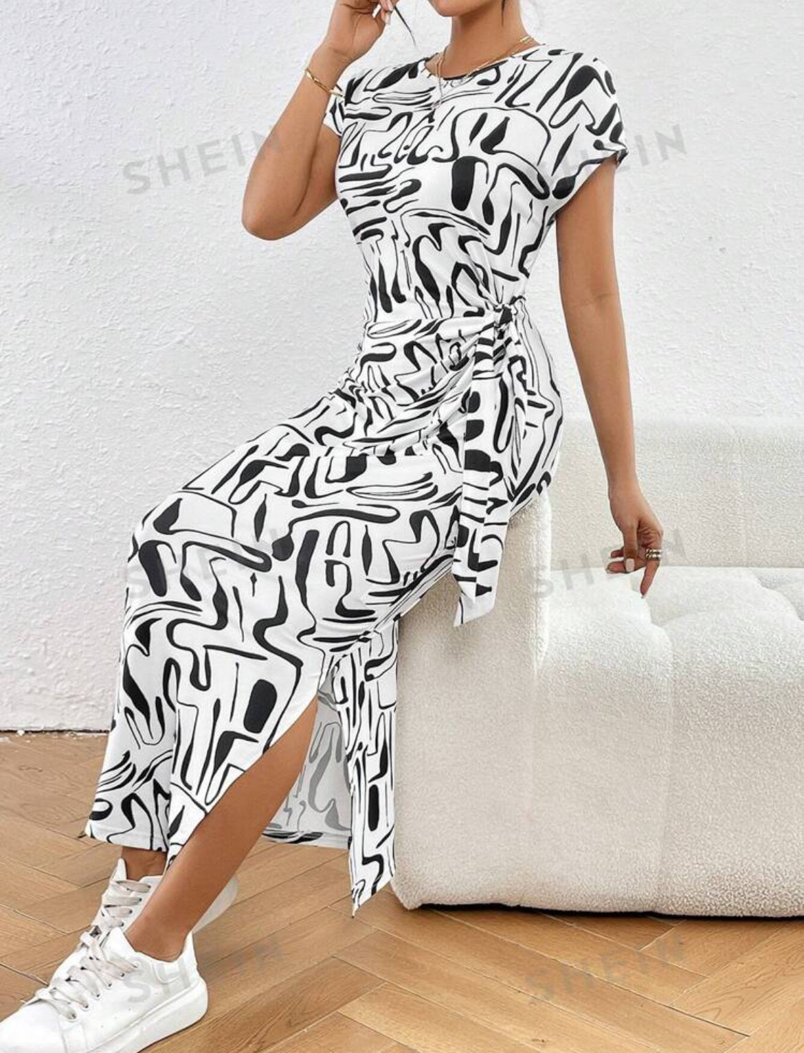 Long Dress Casual Fashion Slit Type Printed White