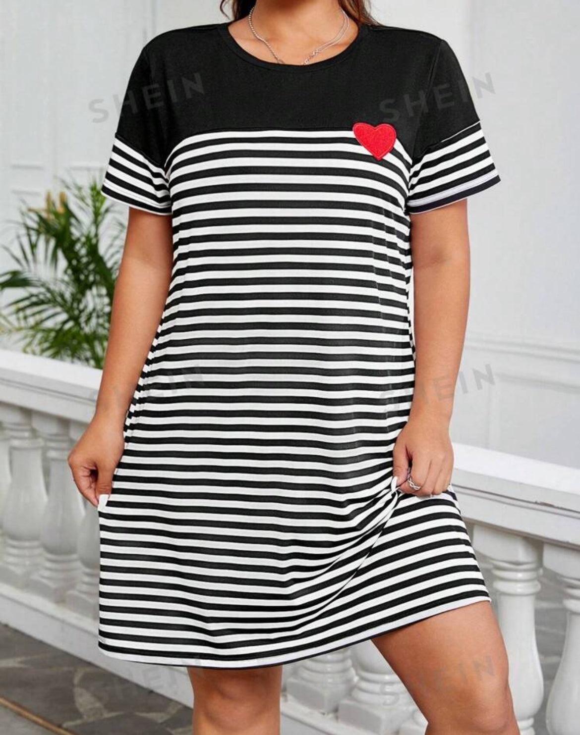 Plus Size Shirt Dress Heart and Striped Print