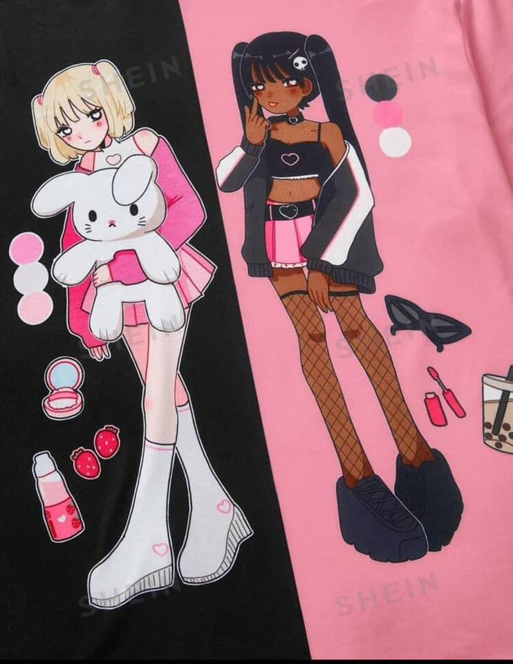 Black and White Loose Shirts Sailormoon Print