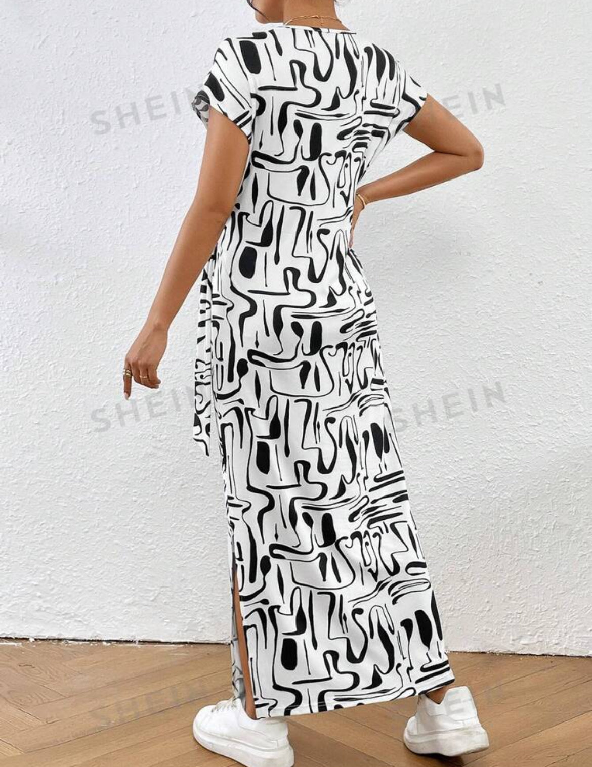 Long Dress Casual Fashion Slit Type Printed White