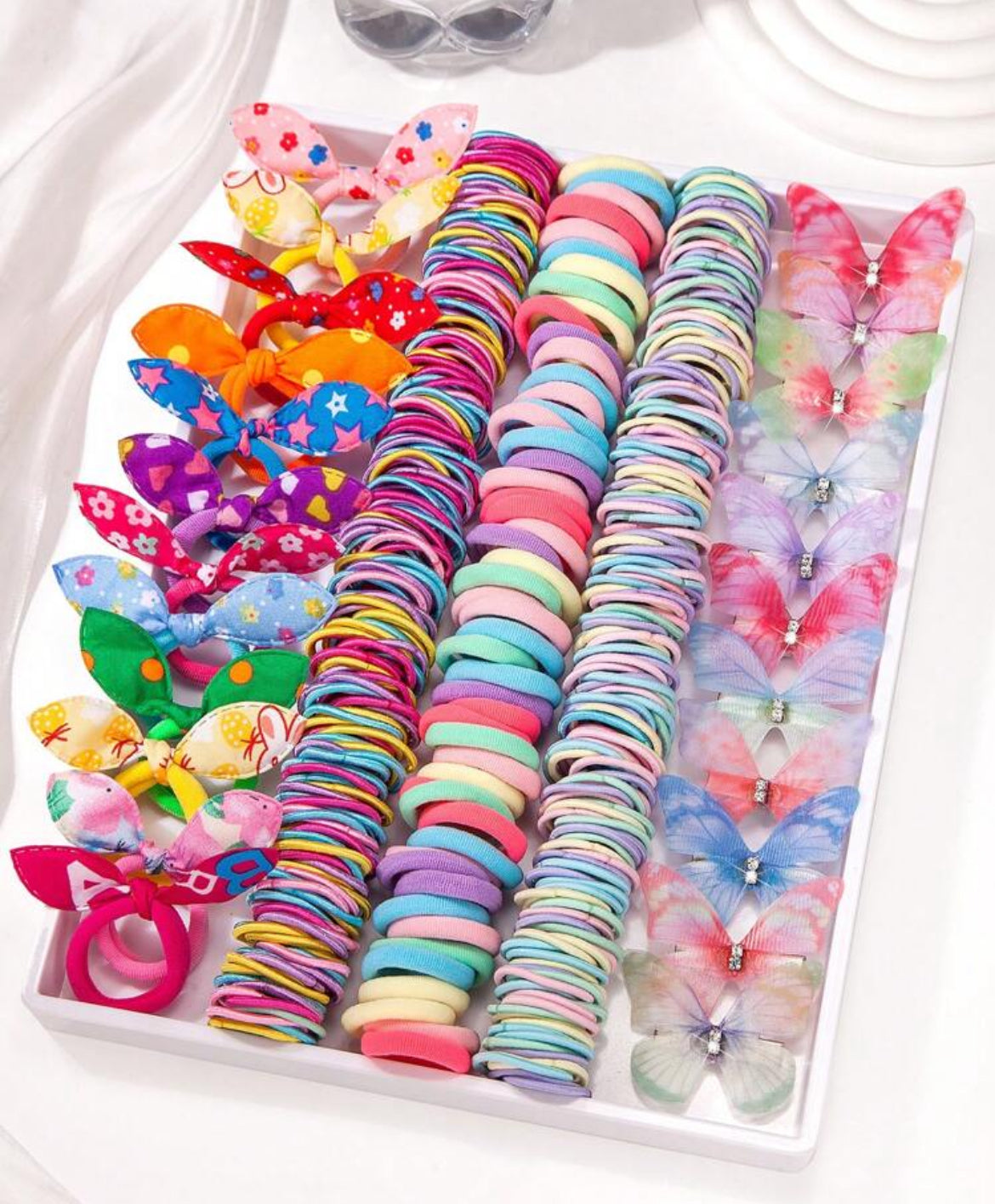 Girl's Hair Ponies and Ribbons and Clips, Rubbers, Buttlerflies