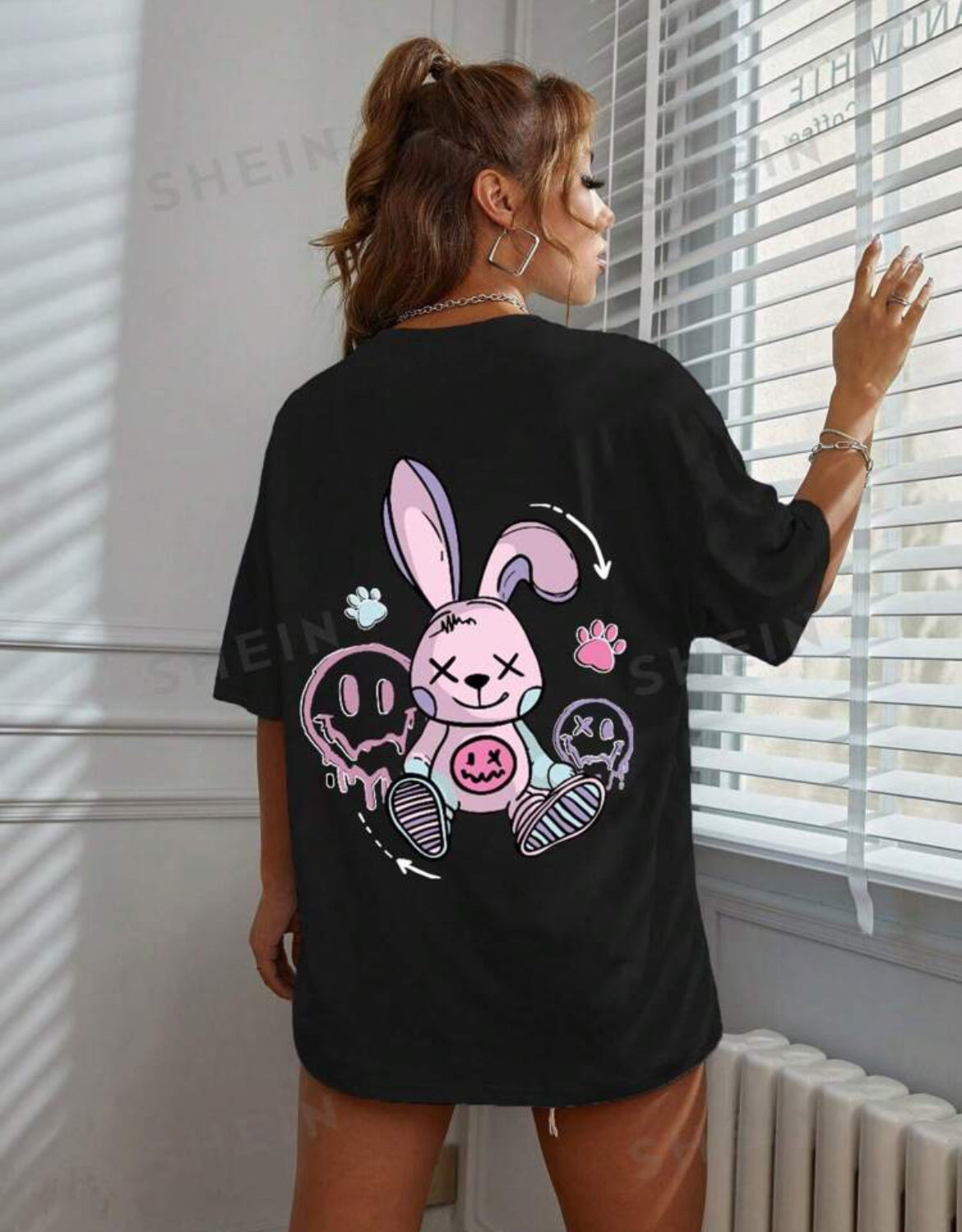 Bunny Pink Back Print Shirts - Black