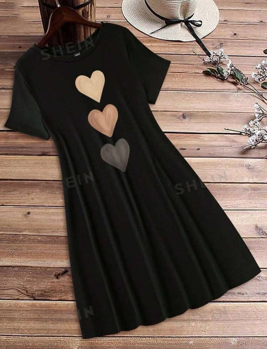 Fashion Dress Casual Dress with 3 Hearts Print