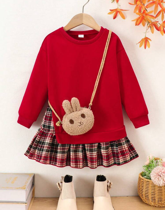 Girls Terno Sweater Tops and Skirt with  Bear Charm