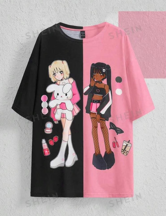 Black and White Loose Shirts Sailormoon Print