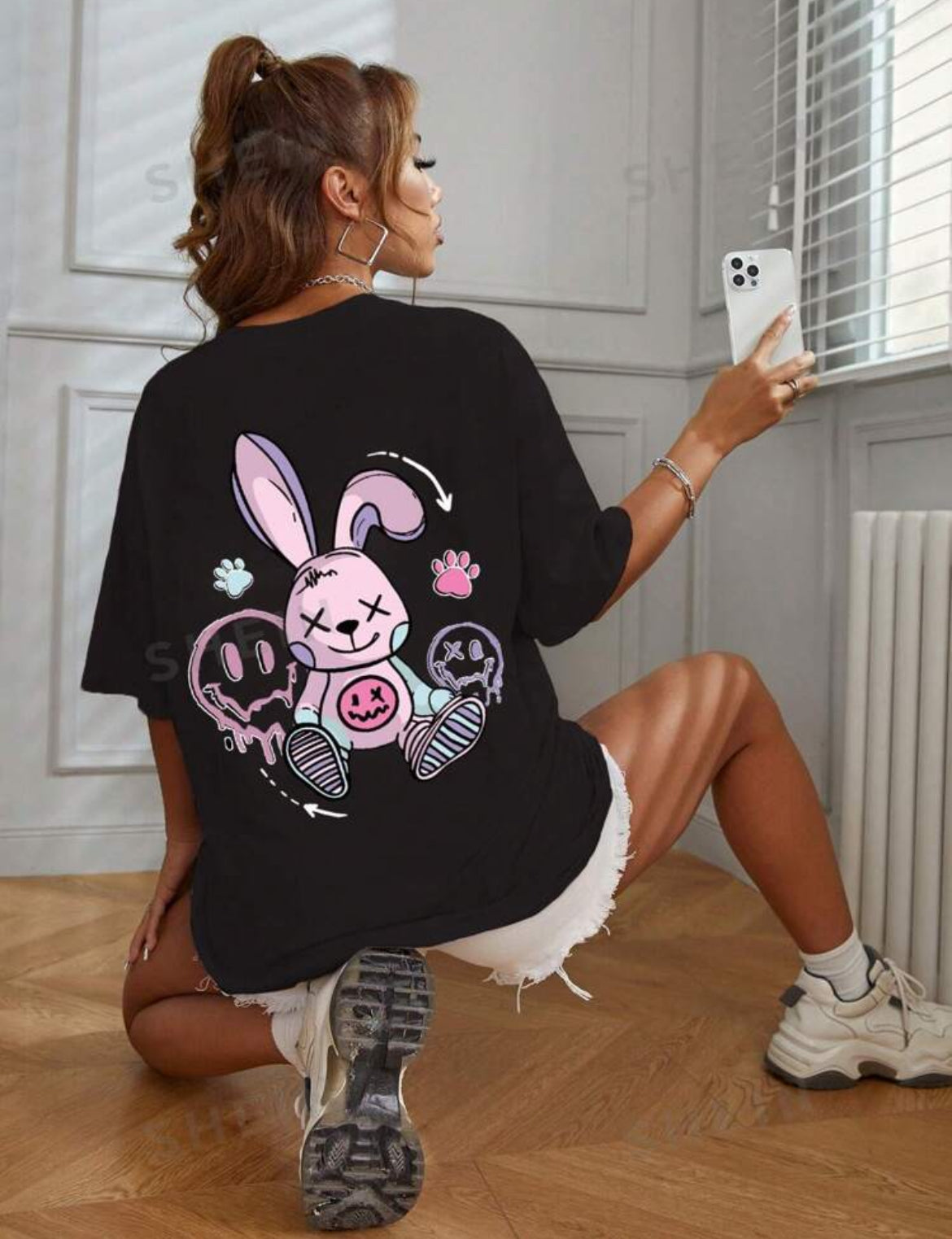 Bunny Pink Back Print Shirts - Black