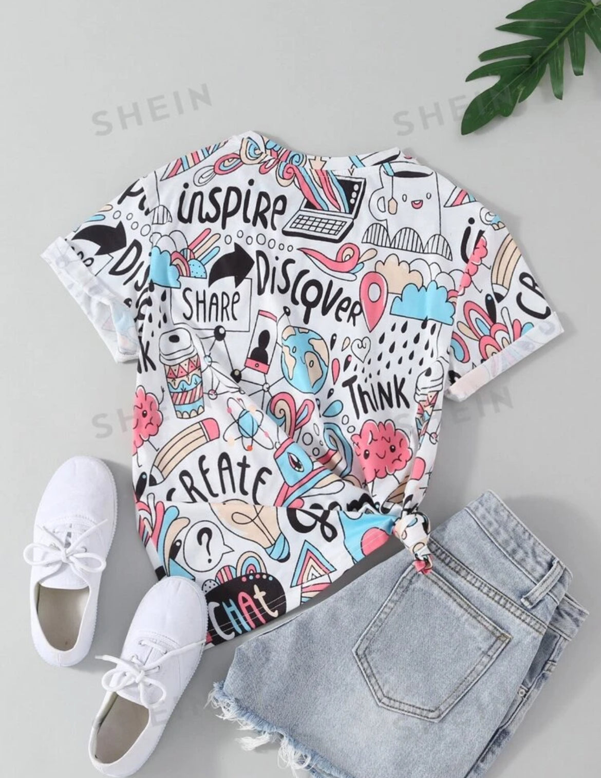 Cartoon Round Neck Shirts Printed for Women