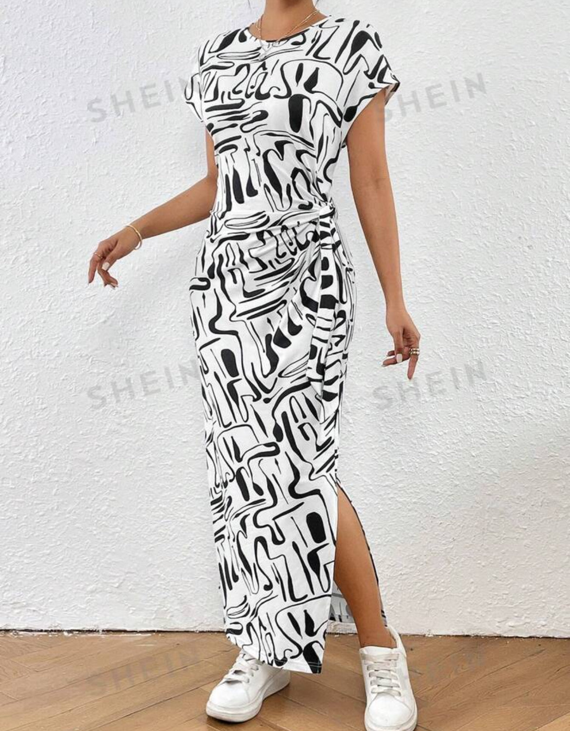 Long Dress Casual Fashion Slit Type Printed White