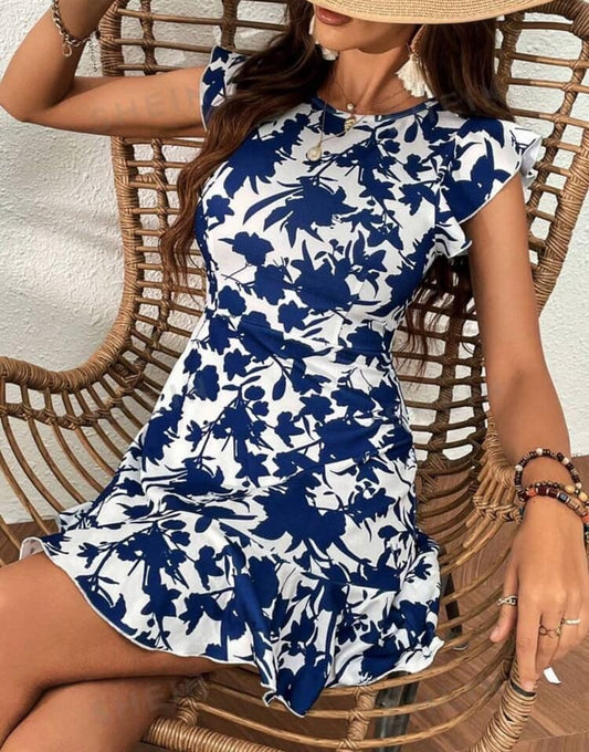 Fashion Dress Floral Print - Blue