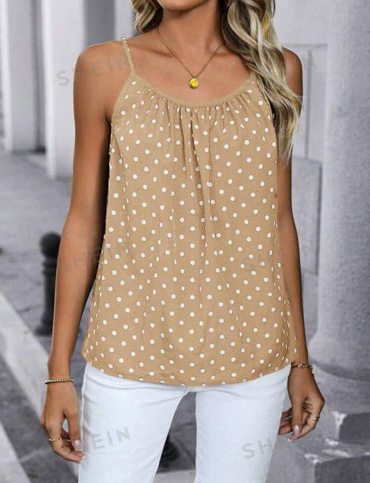 Women Blouse - String Strap Polka Dot