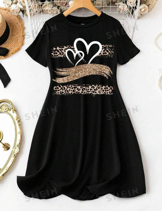 Fashion Dress Casual Dress with Heart Print