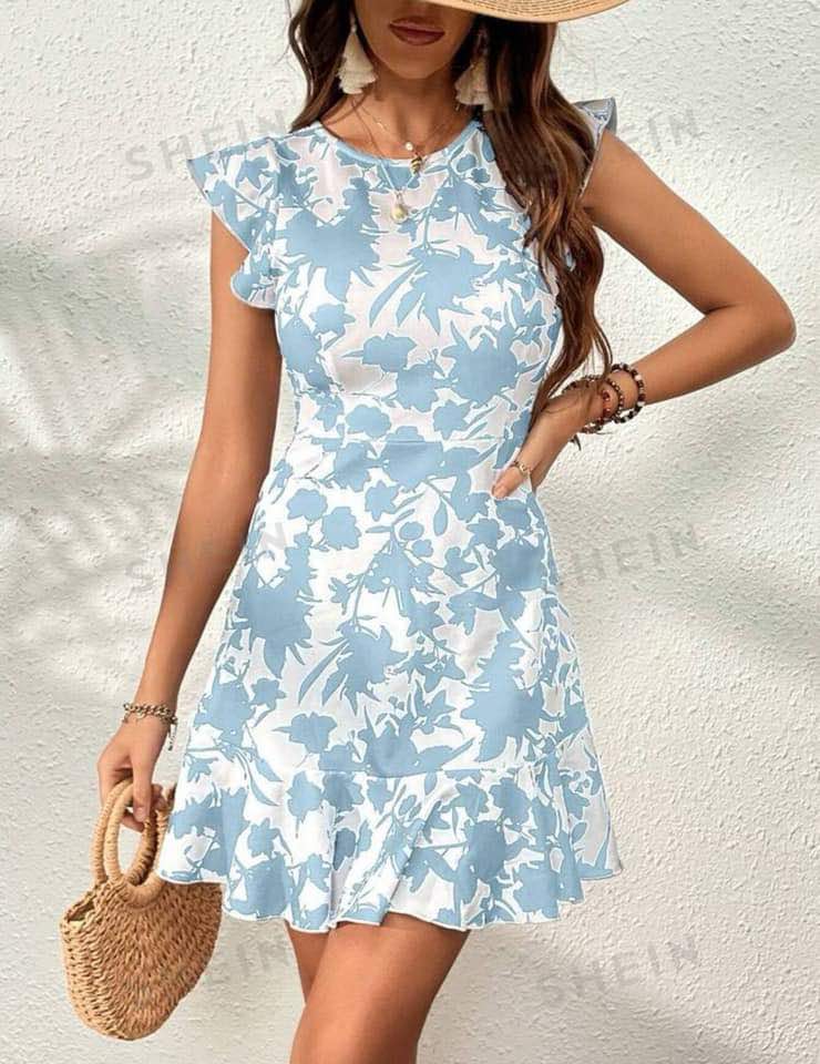 Fashion Dress Ruffles Shoulder Floral