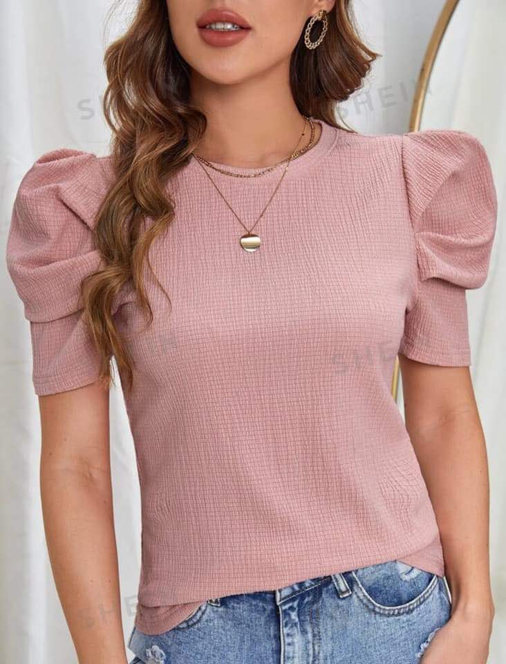 Women Fashion Blouse Puff Shoulder Chiffon