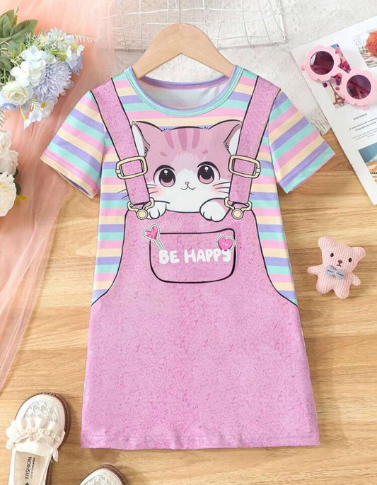 Girl's Dress  Pink with Cat Face