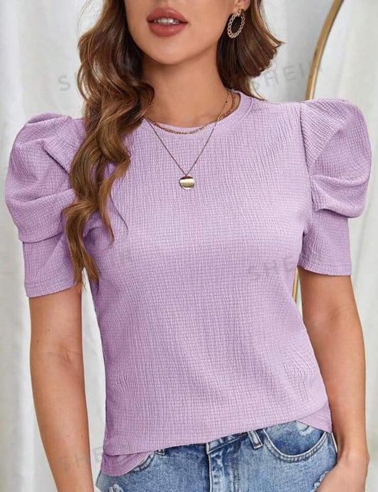 Women Fashion Blouse Puff Shoulder Chiffon