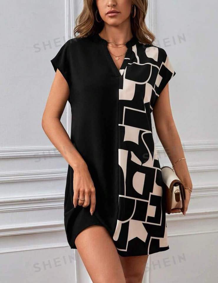 Fashion Dress Black with Side Print