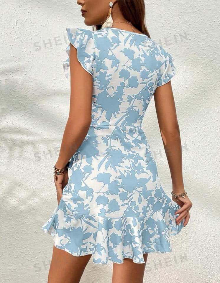 Fashion Dress Ruffles Shoulder Floral