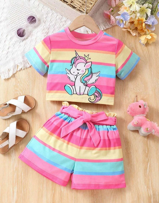 Girl's Terno Unicorn Rainbow Striped (Shorts and Shirts)