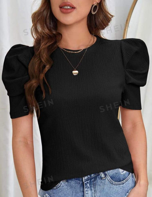 Women Fashion Blouse Puff Shoulder Chiffon