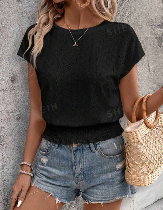 Womens Blouse - Plain Black Short Sleeve