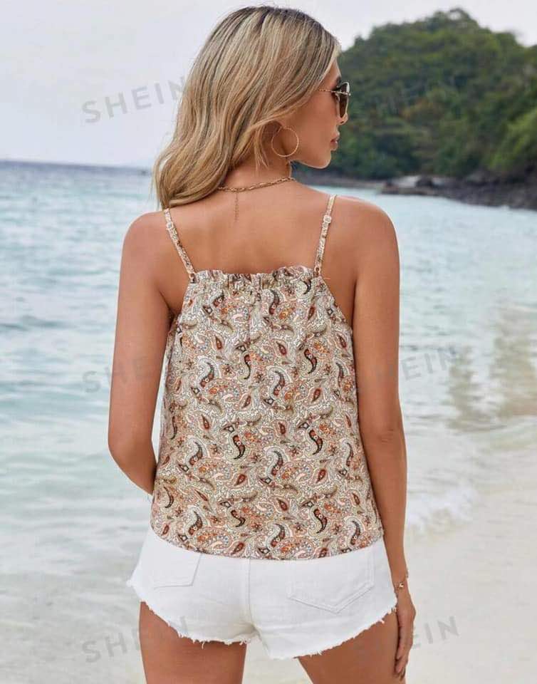 Womens Blouse Printed String Strap