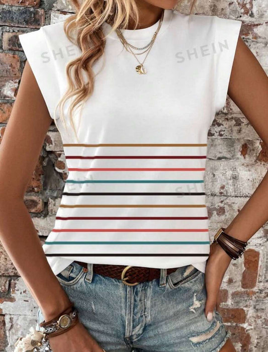 Womens Blouse Short Sleeve with Vertical Line