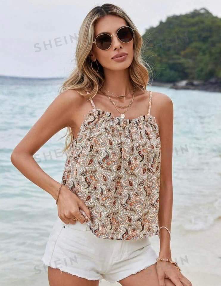 Womens Blouse Printed String Strap